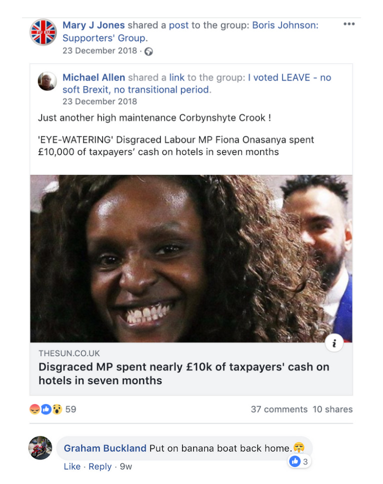 Boris Johnson Supporters' Group Fiona Onasanya Banana Boat