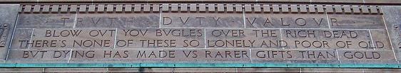 Blow out you bugles, detail on Memorial Arch (by John M. Lyle) at Royal Military College of Canada