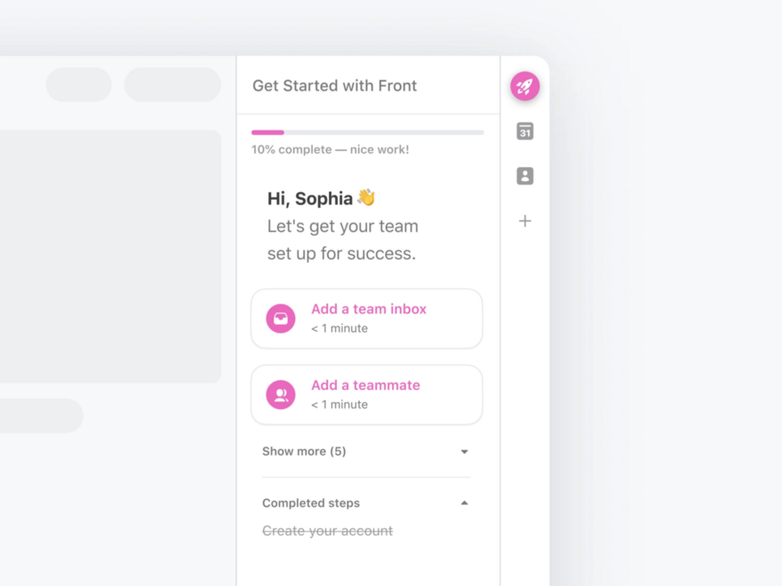 An embedded onboarding checklist in a user interface.