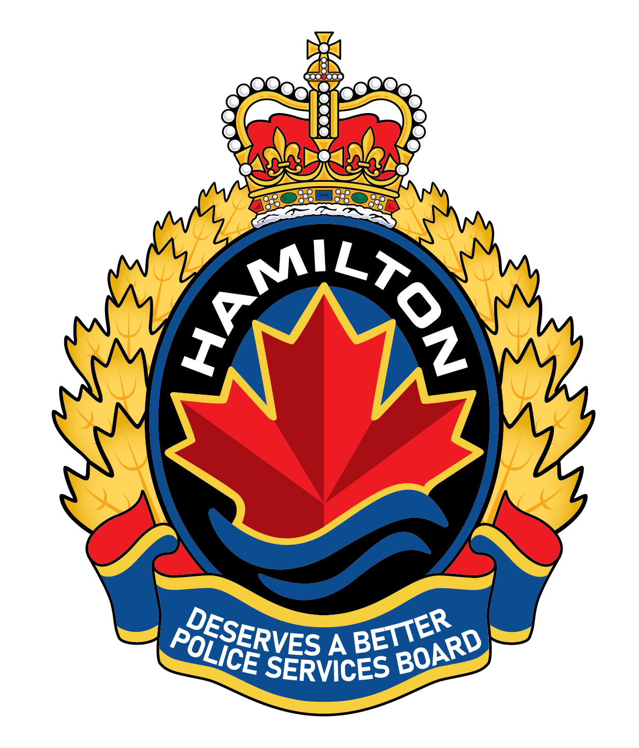 the words "Hamilton deserves a better police services board" written on the crest of the current police services board