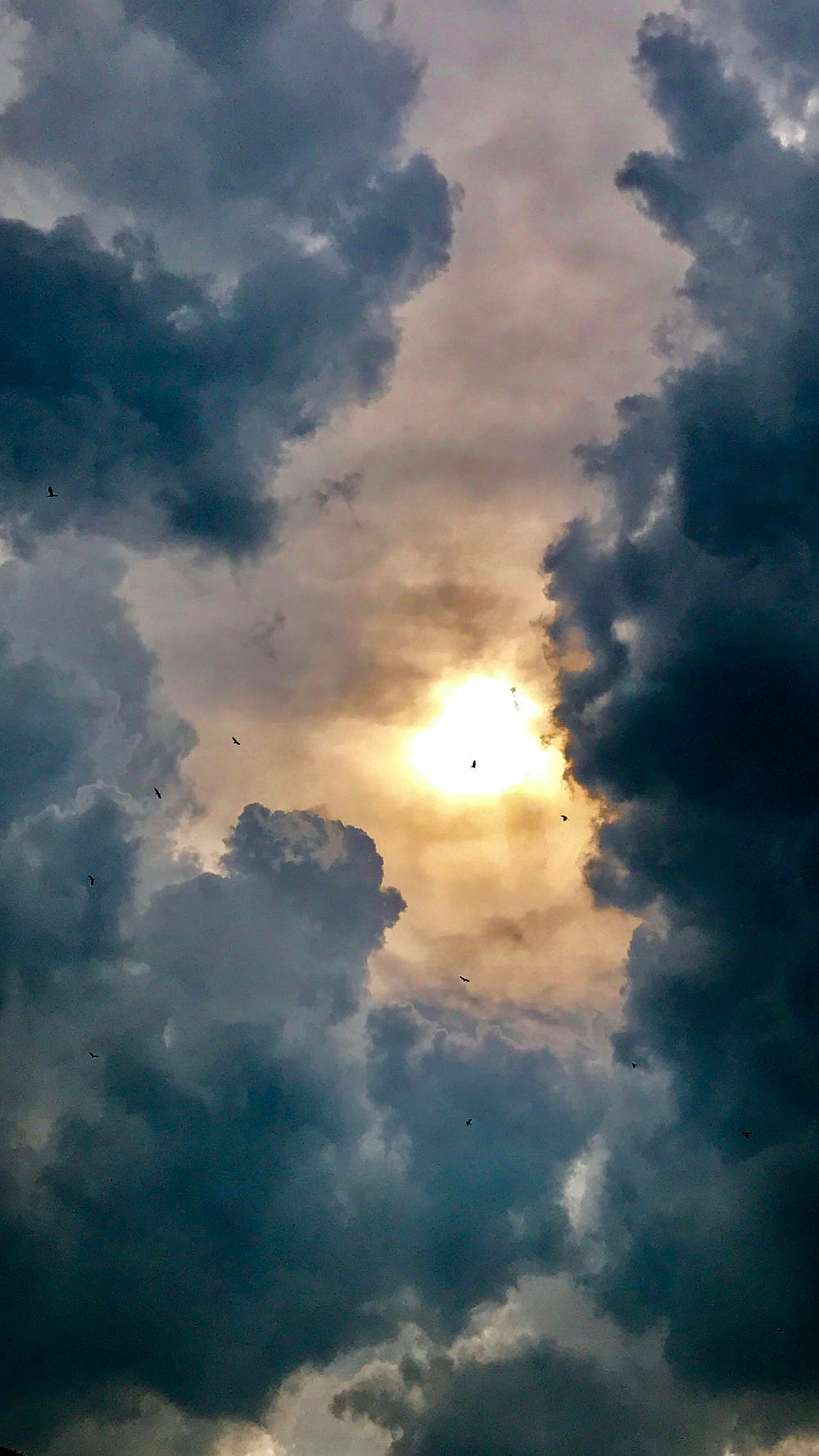 Sky with dark clouds at night.