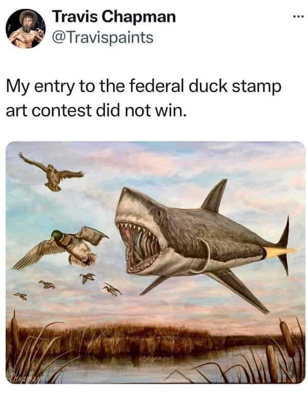 May be an image of text that says 'Travis Chapman @Travispaints My entry to the federal duck stamp art contest did not win.'
