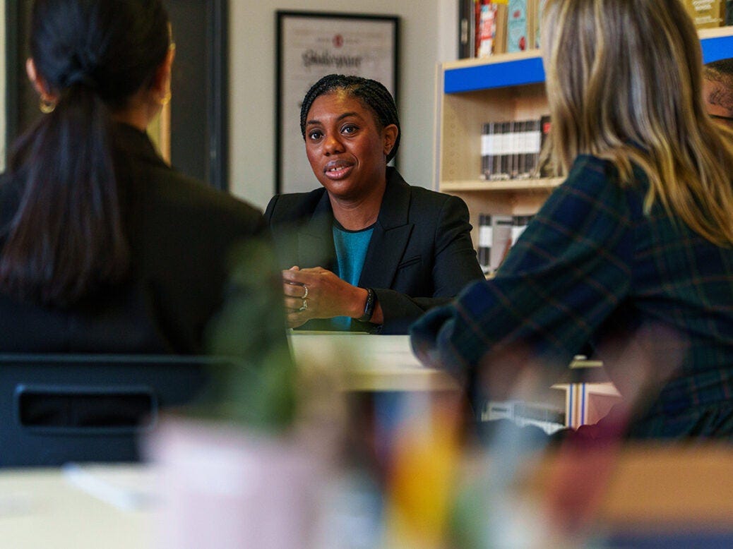Photo shows Conservative Party Leader Kemi Badenoch and Shadow Education Secretary Laura Trott during a visit to Harris Girls’ Academy School