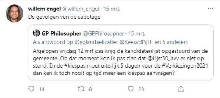 De tweet van @GPPhilosopher, geretweet door Willem Engel