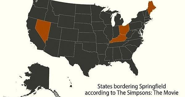 r/MapPorn - States Bordering Springfield according to The Simpsons: The Movie [853x480]