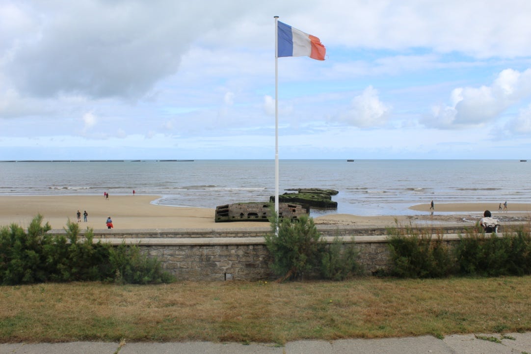 A flag on a flagpole on a beach

Description automatically generated