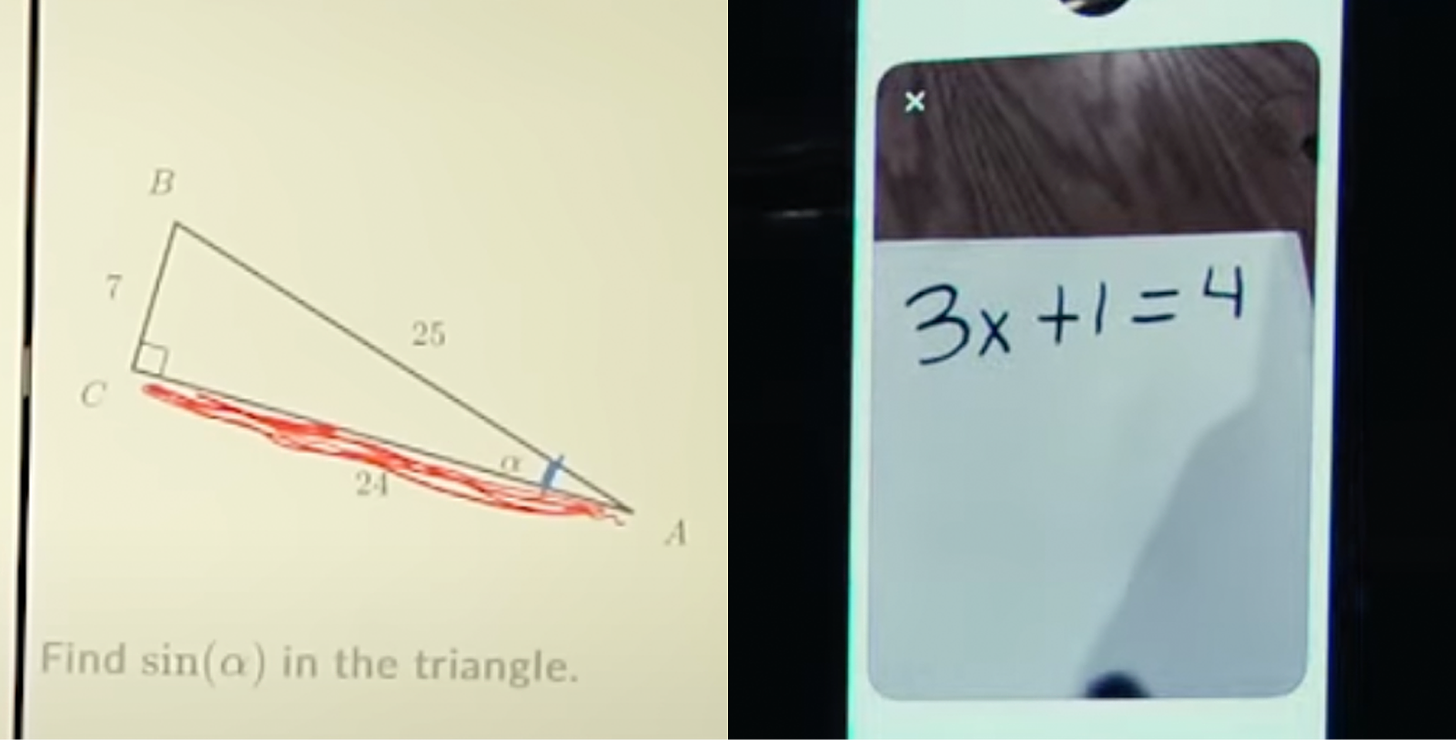 The sine problem on the left and the solving equation problem on the right.