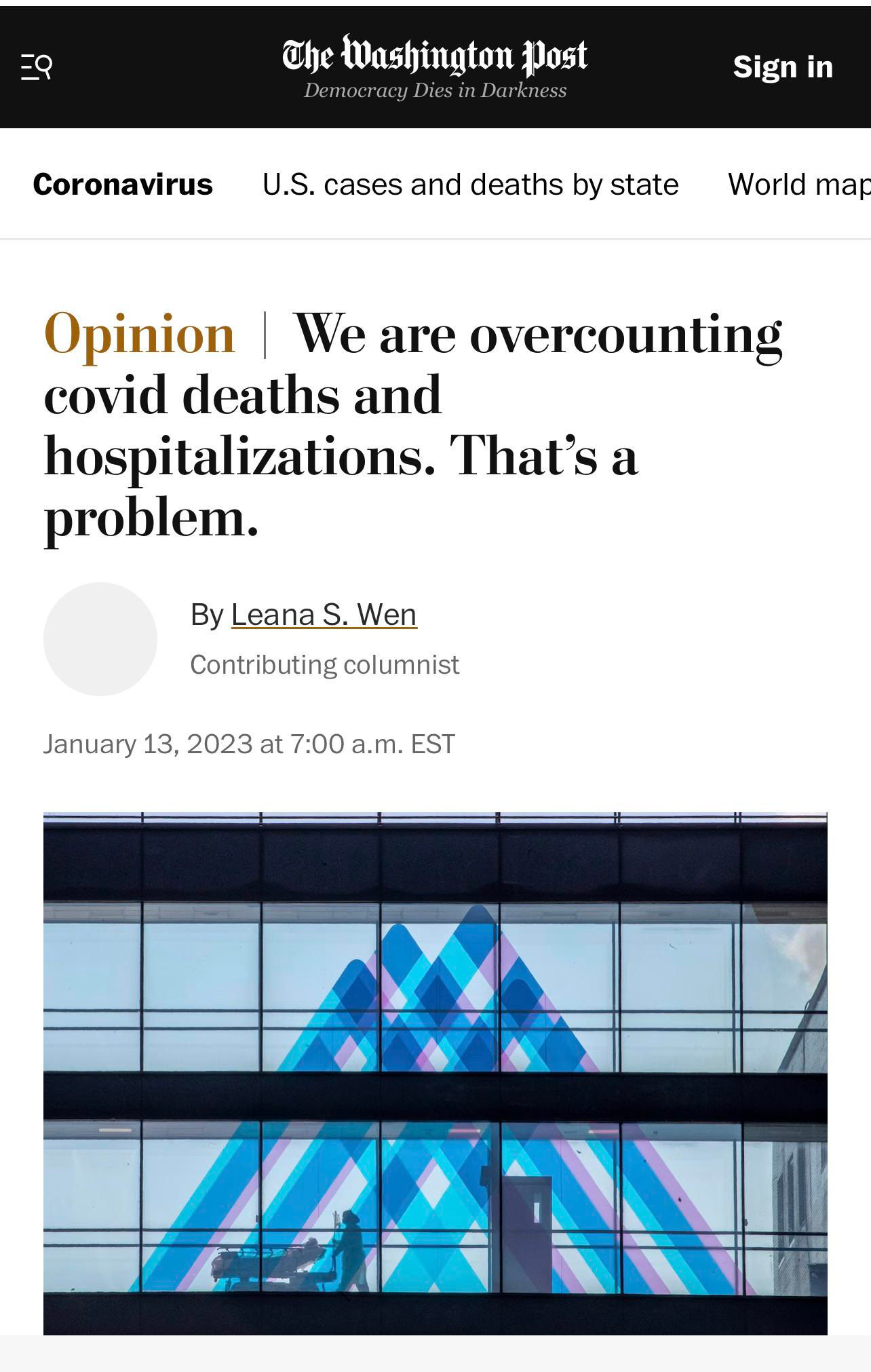 Screencap of a WaPo oped by Leana Wen amplifying a rightoid conspiracy theory about COVID overcounting