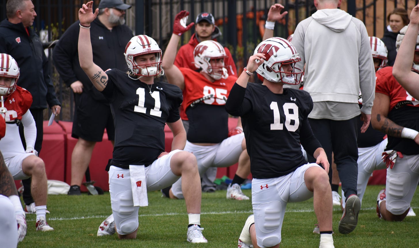 Wisconsin Badgers QBs Braedyn Locke and Mabrey Mettauer