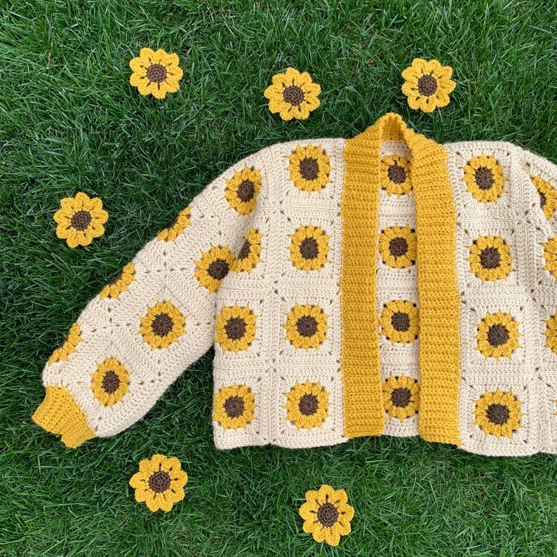 Crochet Sunflower Cardigan Pattern: Spring Crochet Cardigan, Granny Square Pattern, Beginner-friendly, Size inclusive, Crochet Daisy image 3