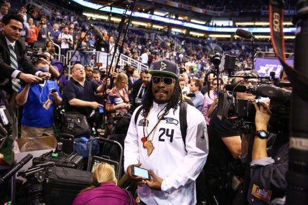 marshawn lynch seattle seahawks challenges media for super bowl week 2015