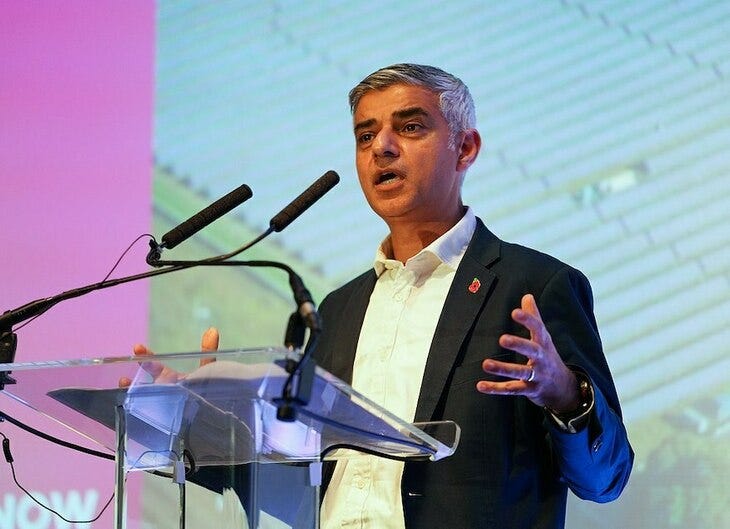 Sadiq Khan at the microphone