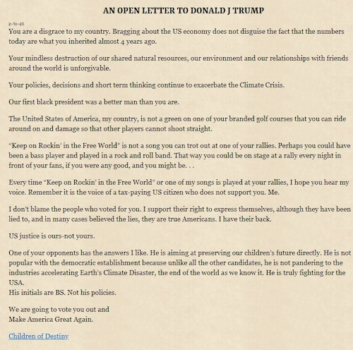 Neil Young's open letter to Donald Trump