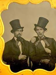 Daguerreotype Portrait of Two Men Embracing, Smoking with Ties and Top Hats  For Sale at 1stDibs | daguerreotype for sale, men in top hats, man in the  yellow hat tie