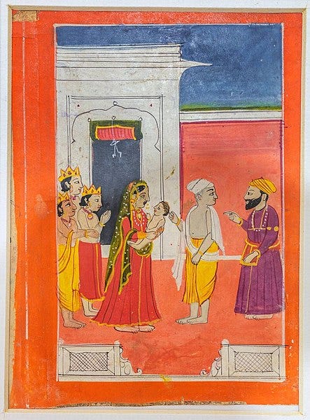 File:Birth of Guru Nanak, painting from an 1830's Janamsakhi (life stories) 13.jpg