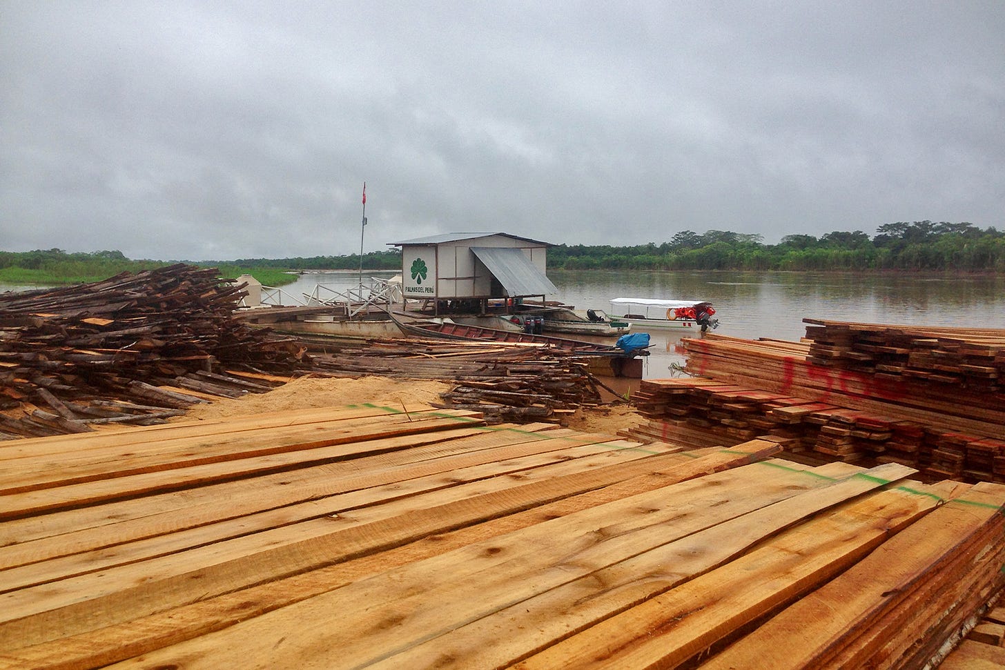 Freshly milled balsawood boards in the Peruvian Amazon. 