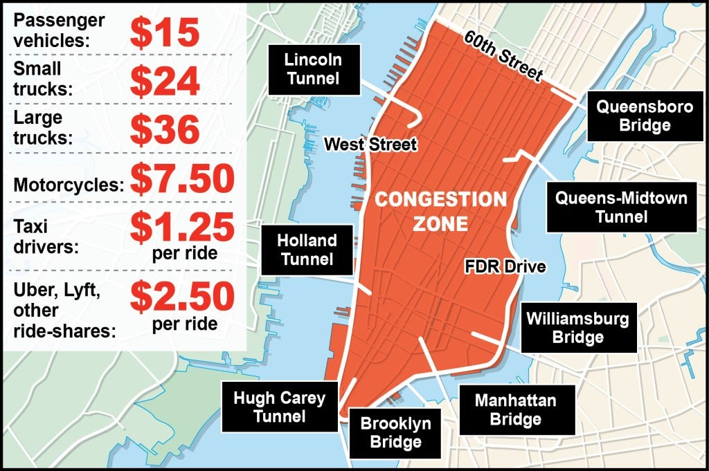 A map of the MTA's congestion pricing plan for Manhattan.
