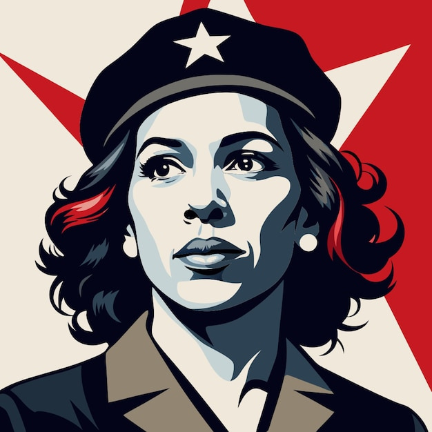 A minimalistic vector black and white kamala harris portrait silhouette in che  guevara style | Premium AI-generated vector