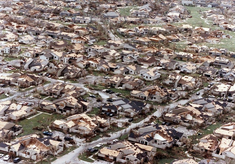 Damage done by Hurricane Andrew in 1992. 