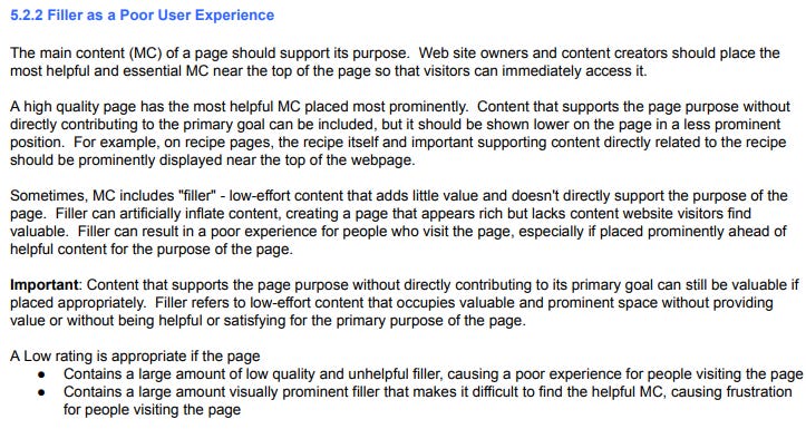 Filler as a poor UX from the Quality Rater Guidelines