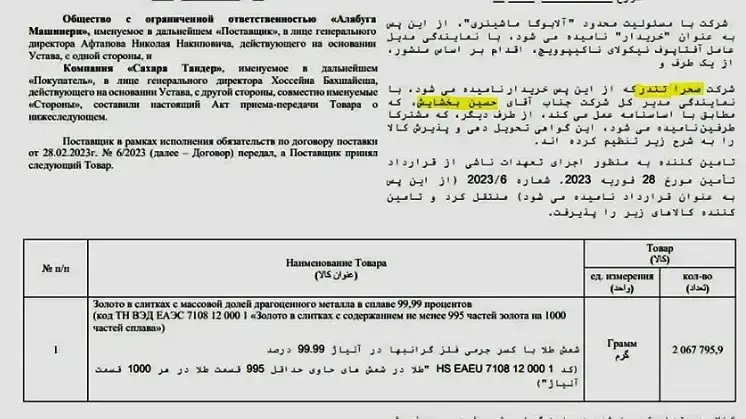 A leaked document shows that a company affiliated with the armed forces of the Islamic Republic has conducted its drone transactions with Russia using gold instead of currency.