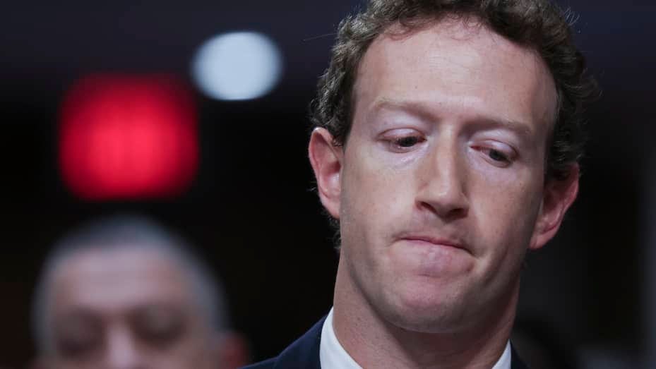 Mark Zuckerberg, CEO of Meta testifies before the Senate Judiciary Committee at the Dirksen Senate Office Building on January 31, 2024 in Washington, DC. 