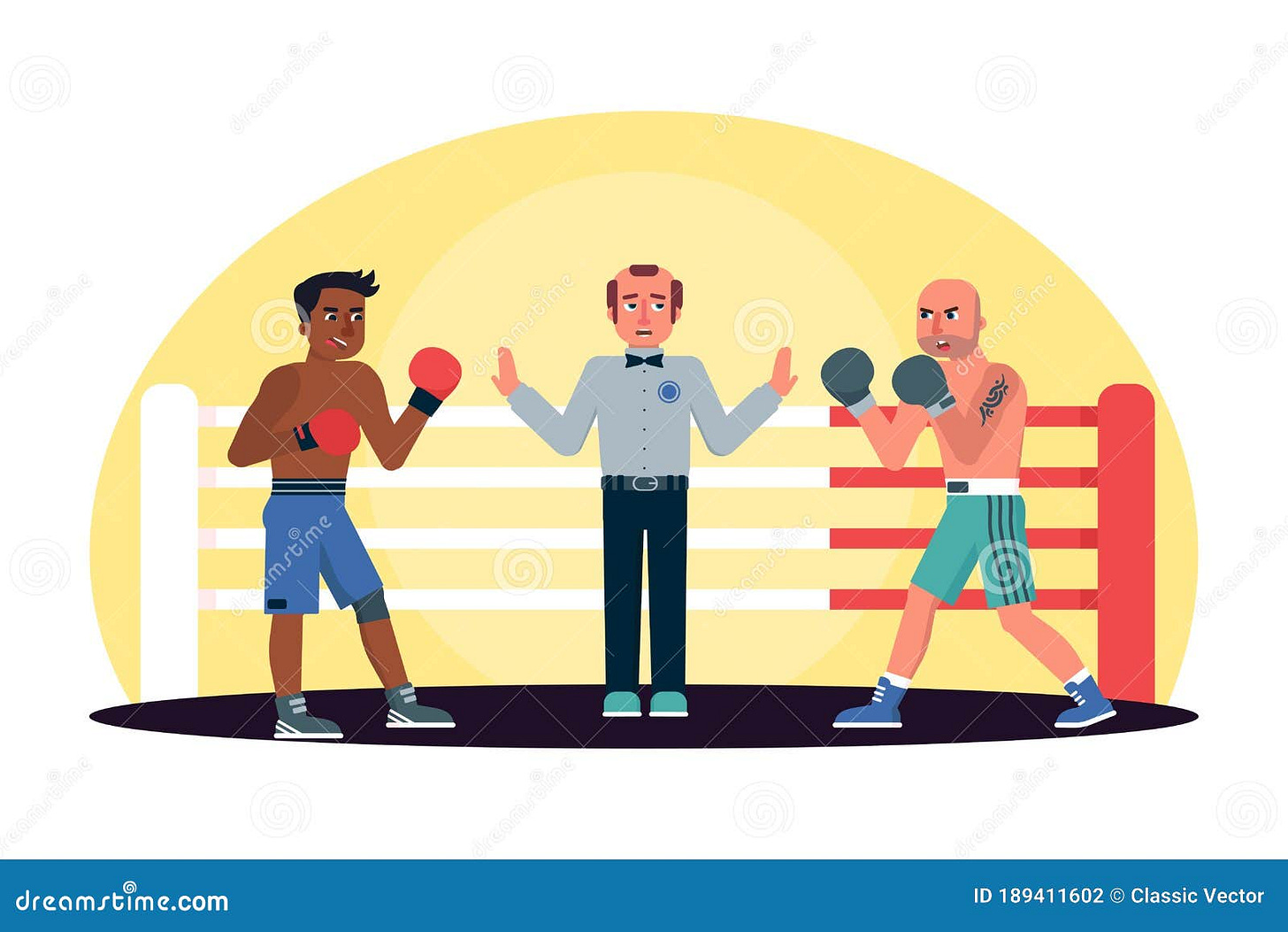 Two Men Engage in Boxing Fight and Referee in Ring Stock Vector - Illustration of judge ...