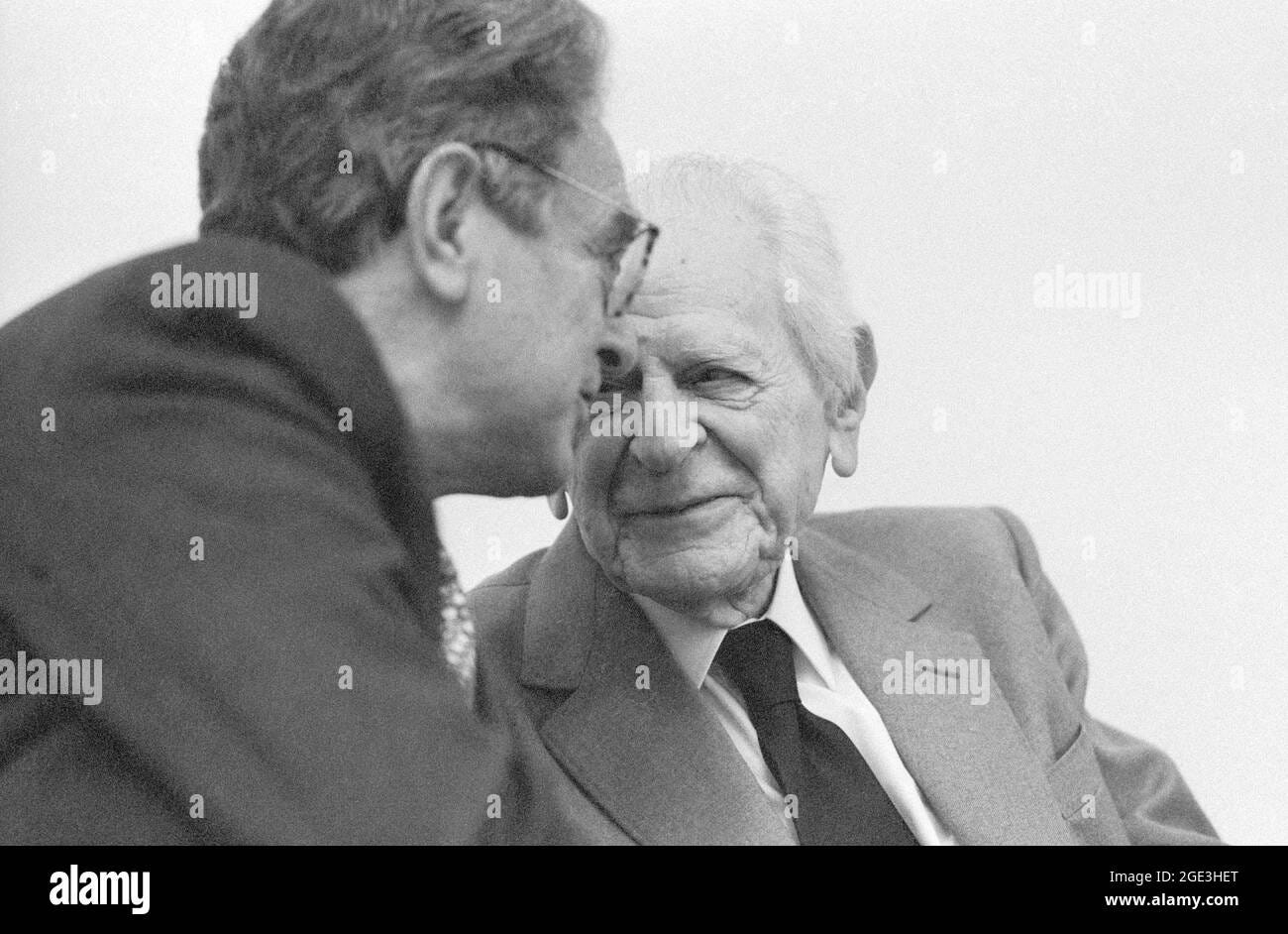 Sir Karl Popper with George Soros at the opening of the Central European  University, Prague, May 1994 Stock Photo - Alamy