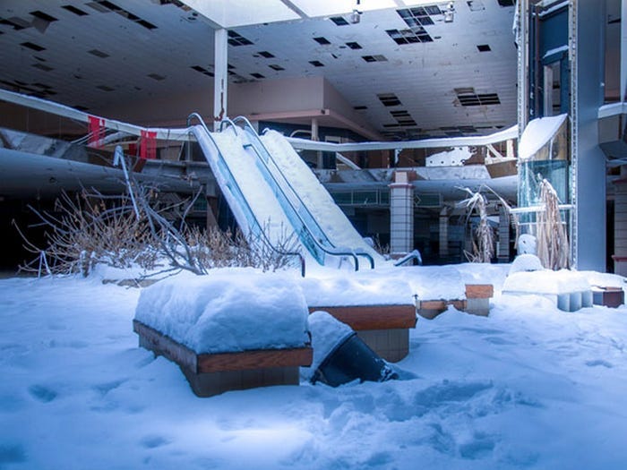 snowy deserted empty mall