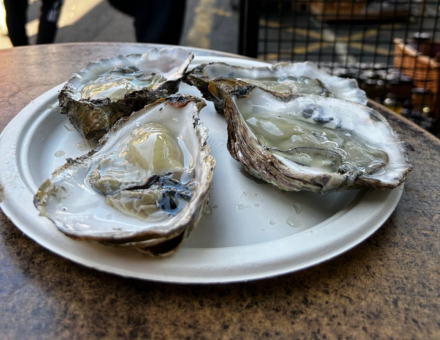 A plate of giant oysters from Borough Market in London.