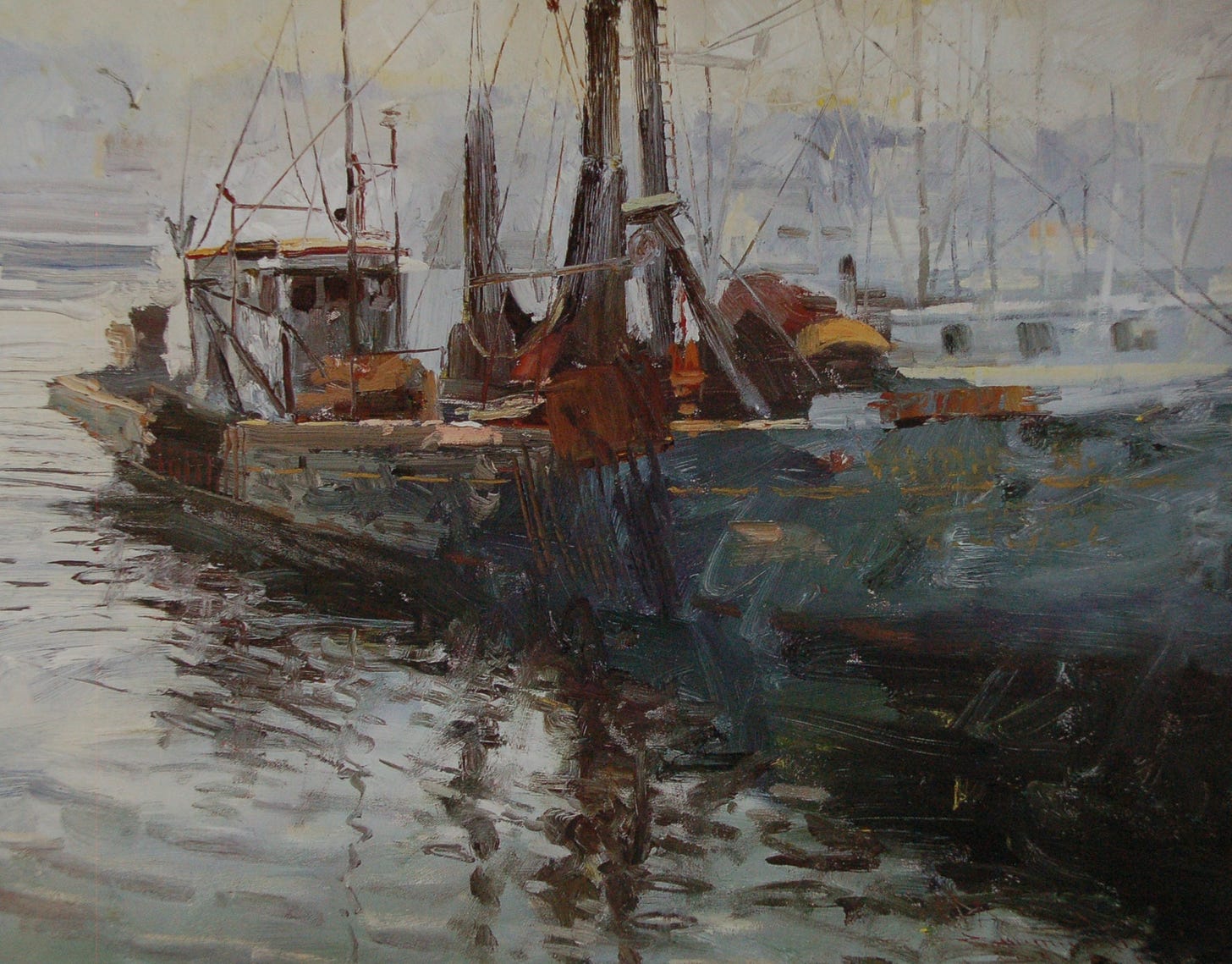 A painting of a boat in the water

Description automatically generated