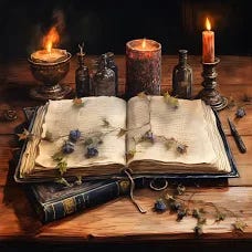 Books of witches, witchcraft, spells, magic, 3 Hi-res JPEG