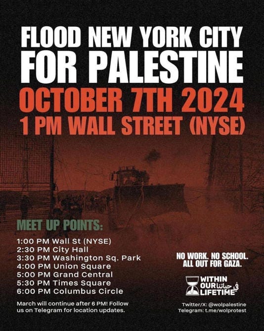 One of the most outspoken anti-Israel organizations “Within Our Lifetime” called on protestors to “flood New York City for Palestine” to mark the day. Instagram/hcw4pnyc