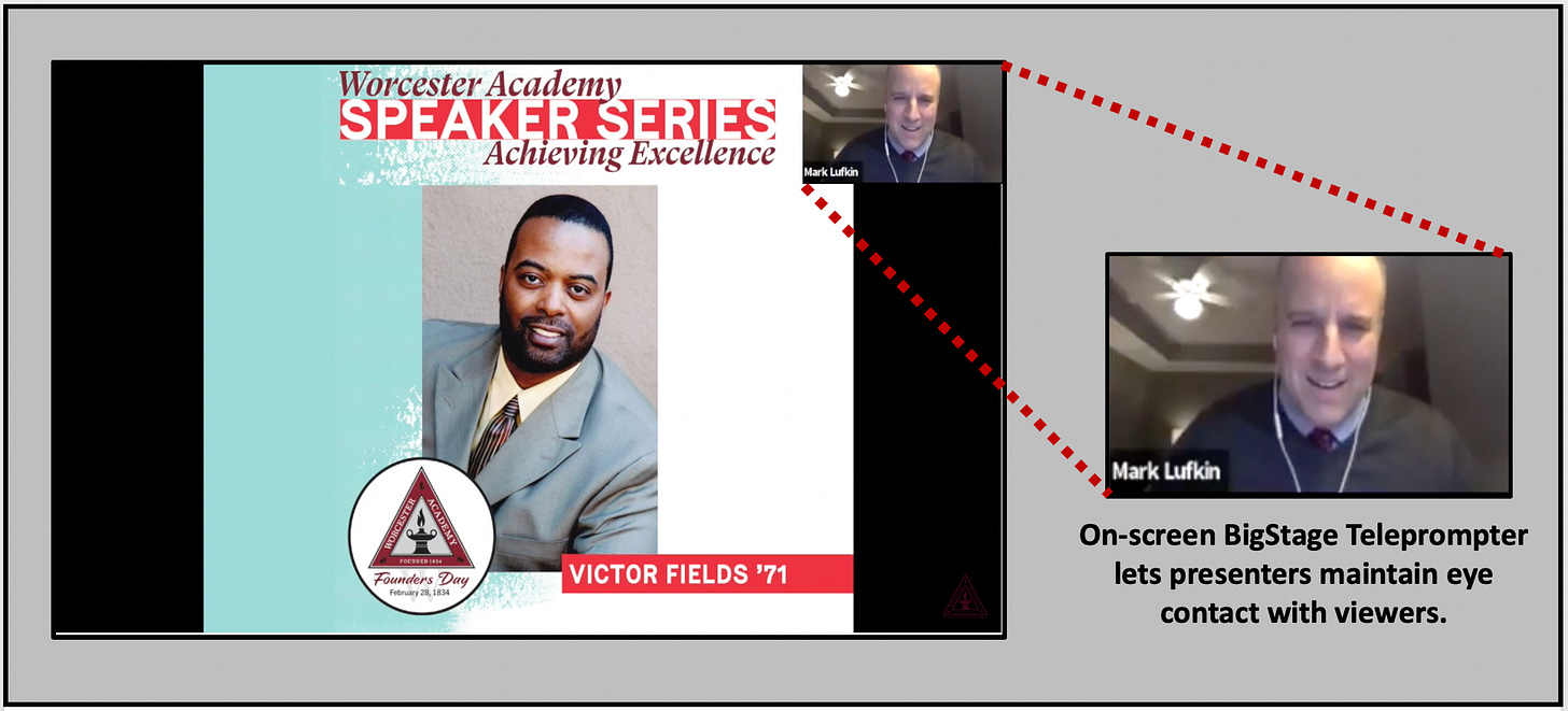 Keep eye contact with your audience so you can make more persuasive appeals for donations with a teleprompter. See how Mark Lufkin, Senior Development Officer at the Worcester Academy used the BigStage Teleprompter app for an alumni fund raising event in recognition of Black History Month and the school's founding in 1834. 
