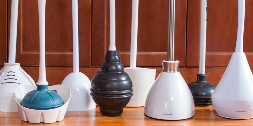 The Best Toilet Plungers, lined up in a row
