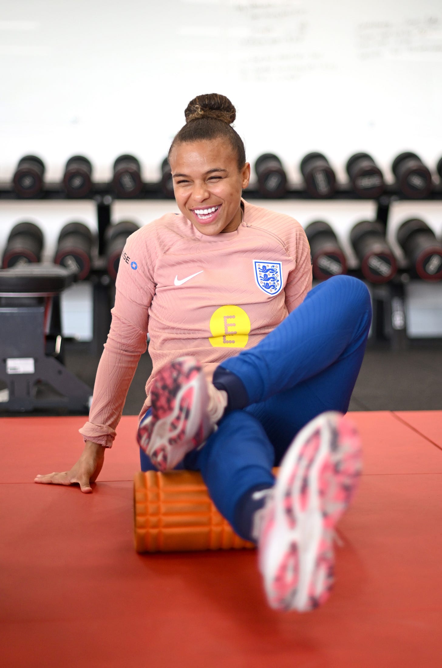 Nikita Parris smiling in the St. George's Park gym. 