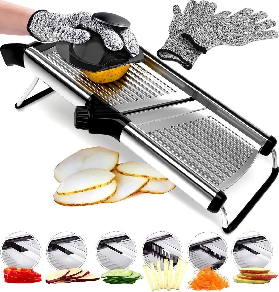 Stainless Steel Mandoline Slicer for Kitchen, 6-Setting Adjustable Mandoline