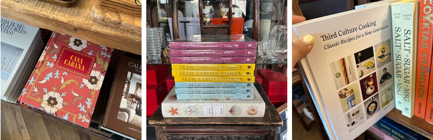 Pretty coffee table books laid out in a bookstore.