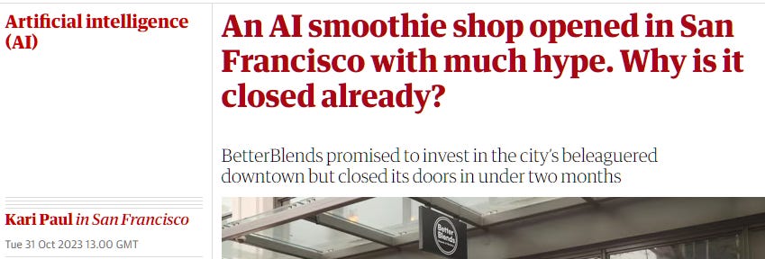 An AI smoothie shop opened in San Francsisco with much hype. Why is it closed already?