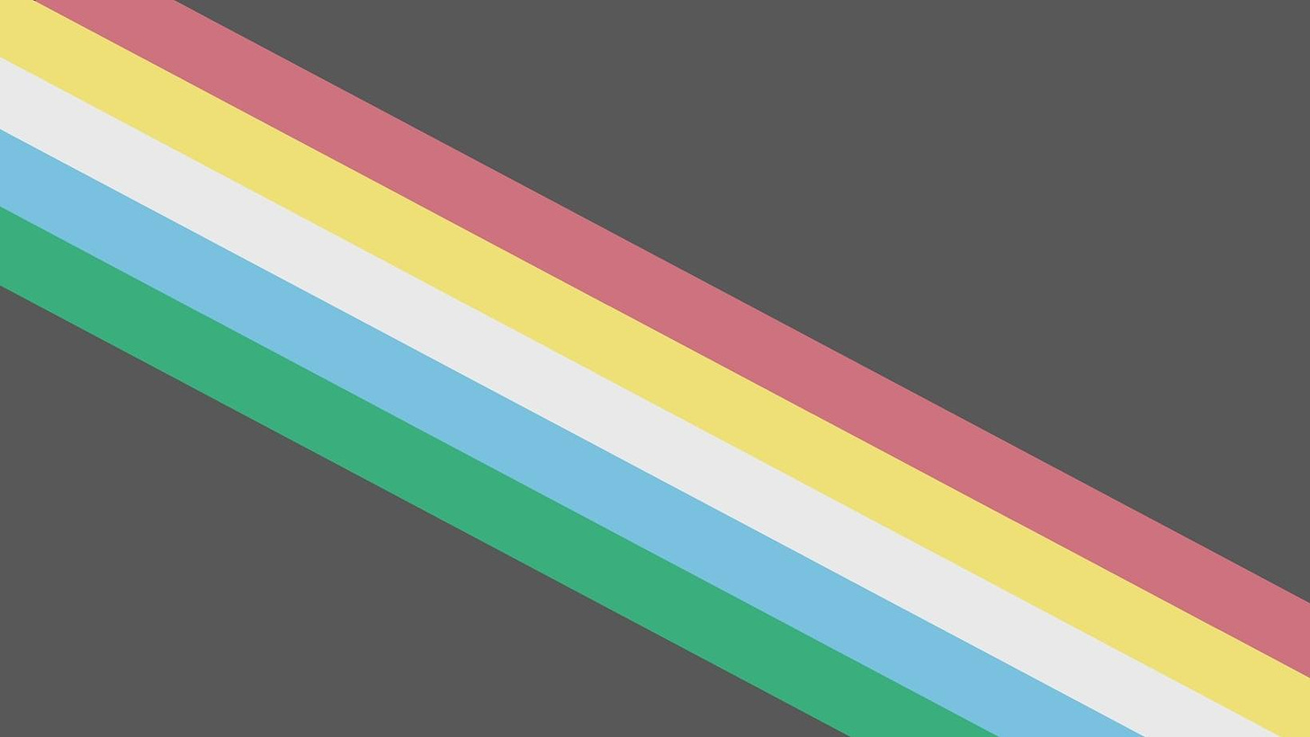the disability pride flag: parallel stripes of red, yellow, white, blue and green with a light black background