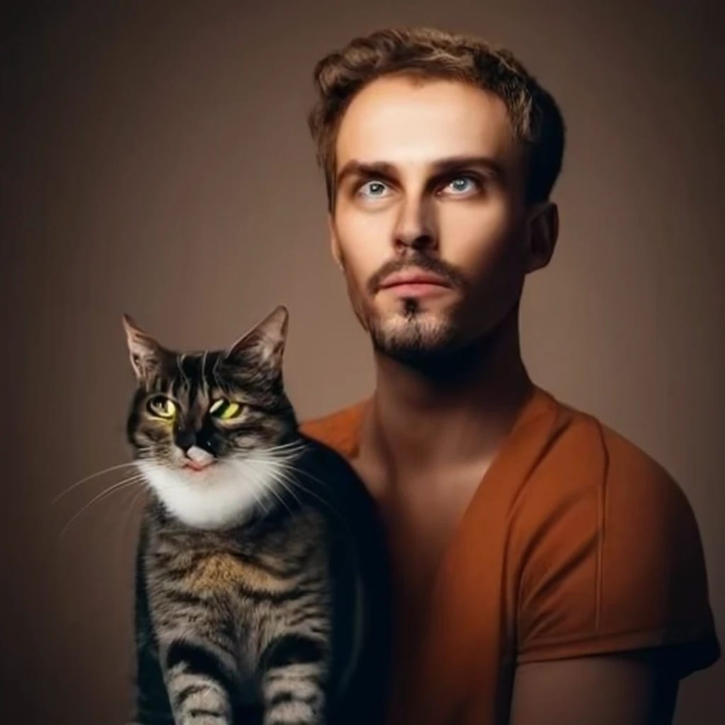 man with his cat
