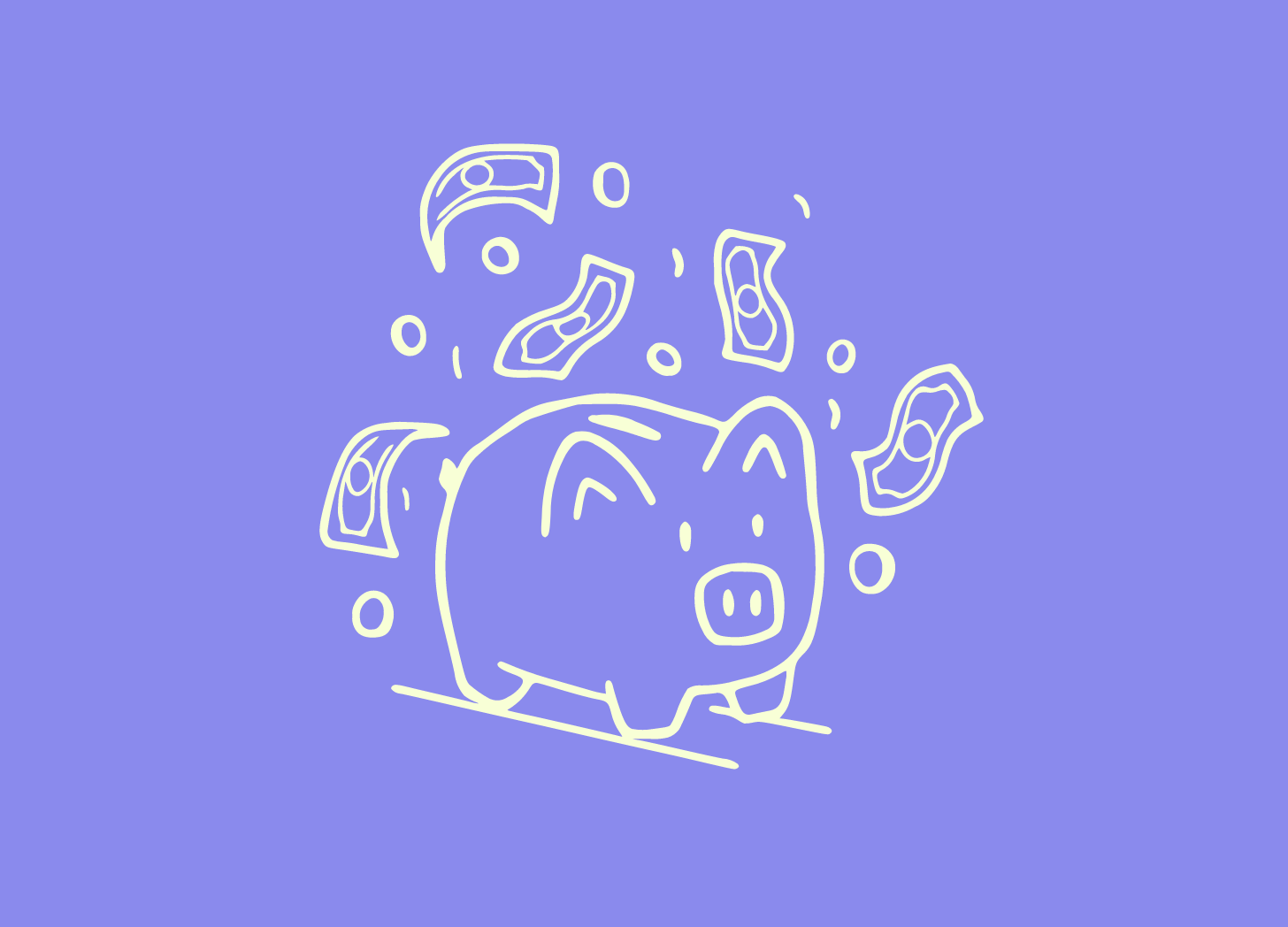 A doodle of a piggy bank with cash coming out of it.