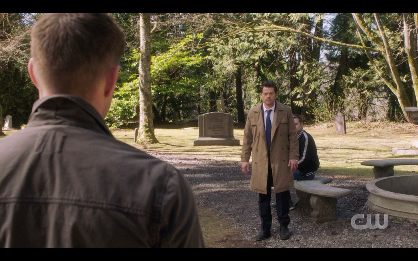 Castiel protects Jack in cemetary from Dean Winchester SPN 14.20