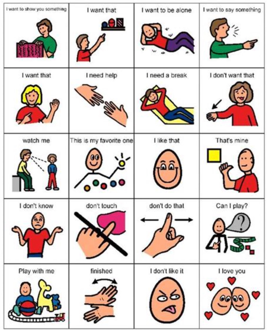 A picture board for a non-verbal person to point and communicate with