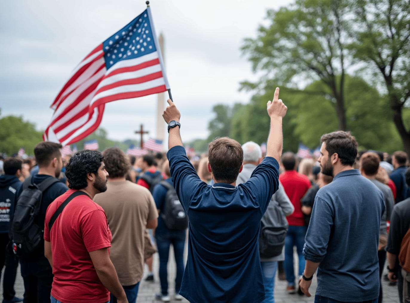 A person holding a flag

Description automatically generated