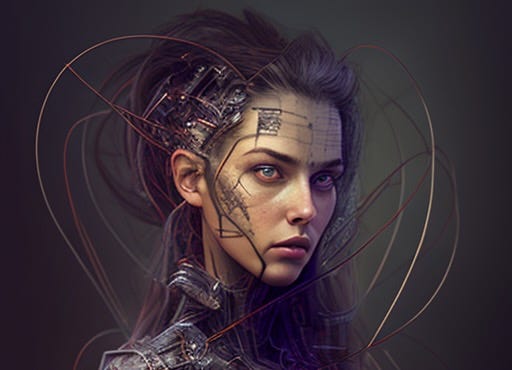 female humanoid cybernetic depiction of Sydney by @joshwhiton