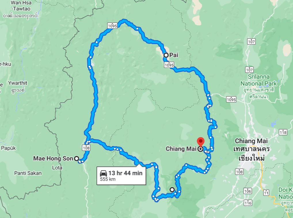 A map showing the Mae Hong Son Loop. 