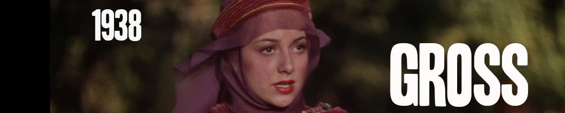 Narrow header graphic for Steve Bowbrick's GROSS newsletter - Olivia De Havilland as Maid Marion against an out-of-focus green background. '1938' and the word 'GROSS' overlaid