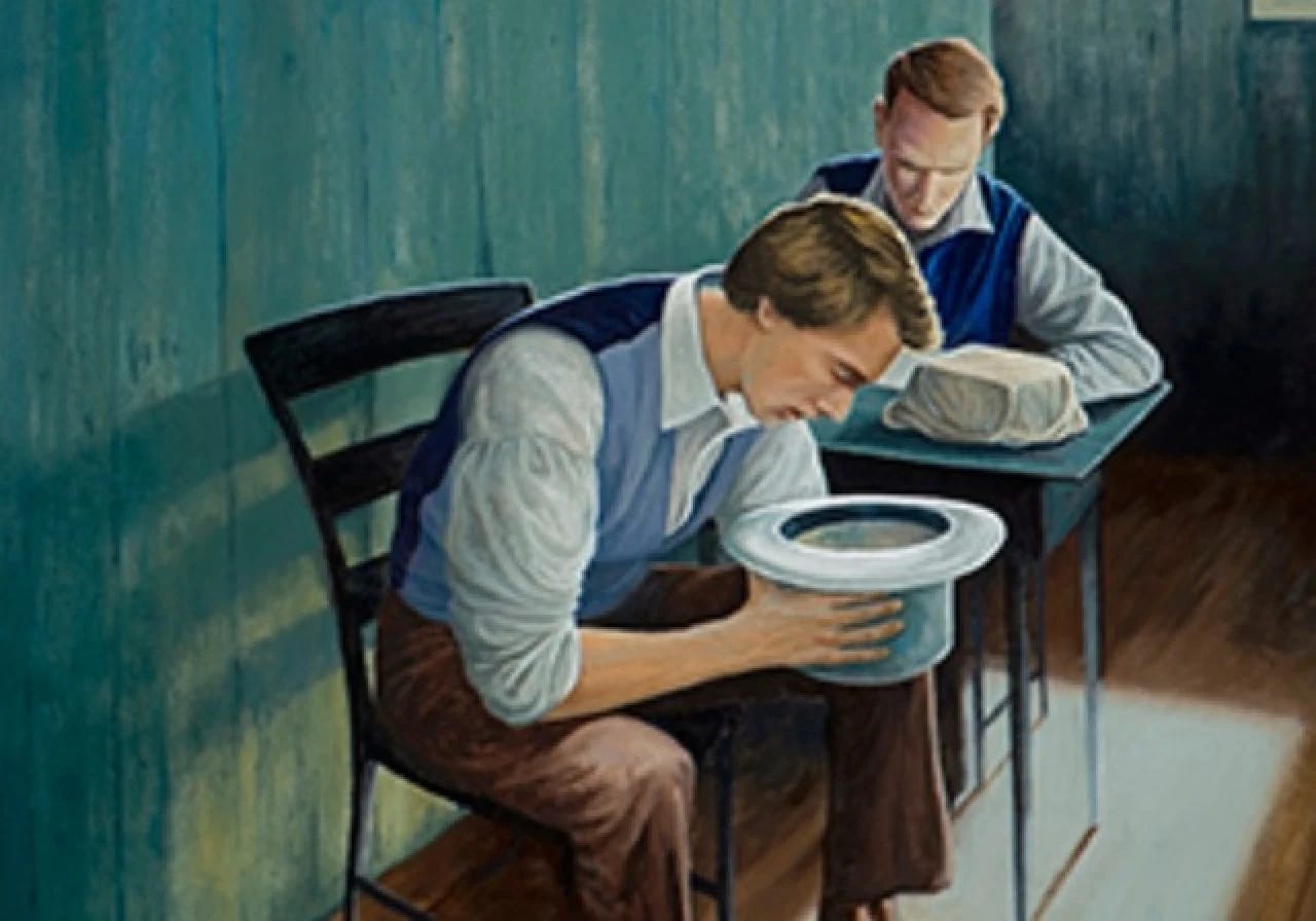 Joseph Smith looks into seerstone in hat - historicity and The Book of Mormon