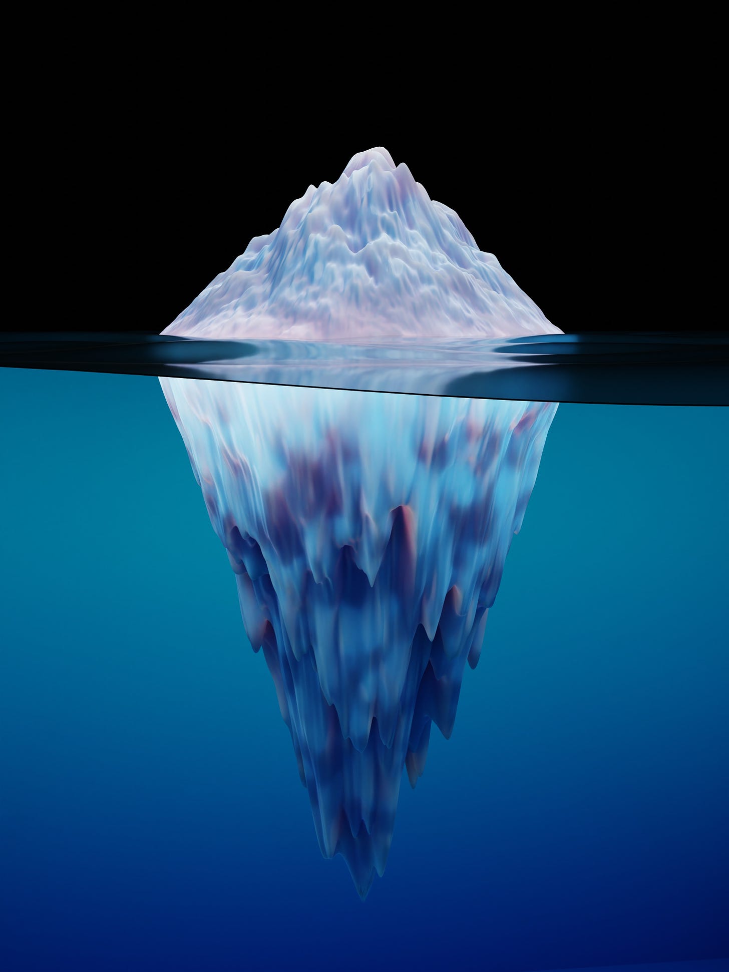Image description: iceberg visible above the water and below the water.  